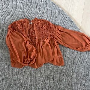 HYFVE Rust Orange Smocked Peasant Top